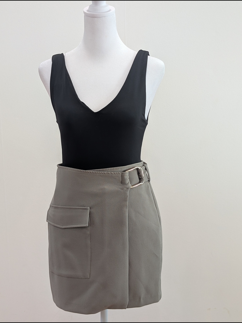 Zara Olive Mini Wrap Skirt with Buckle Pocket
